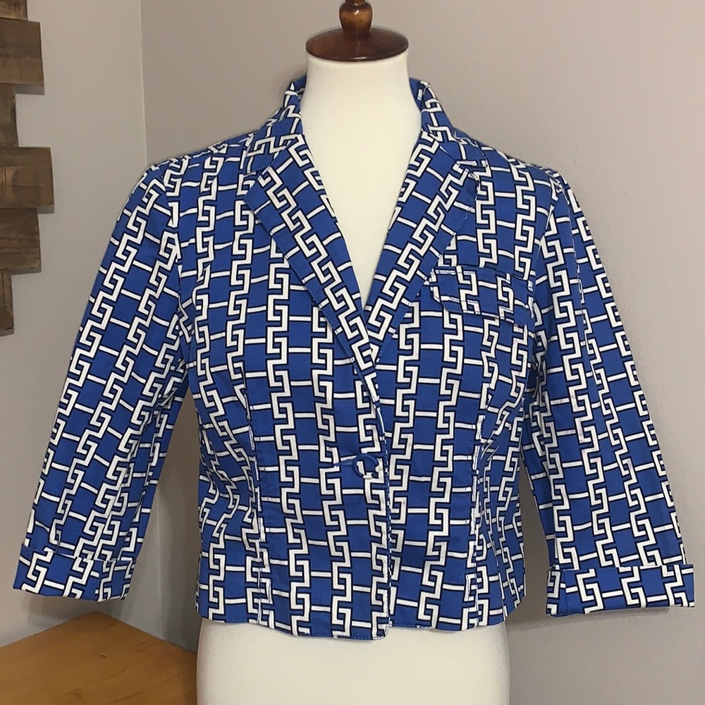 Fun Art‎ Deco style blazer jacket in blue/white